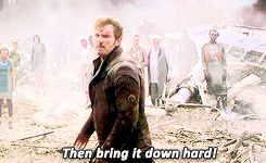 Peter Quill saying, "Then bring it down hard."